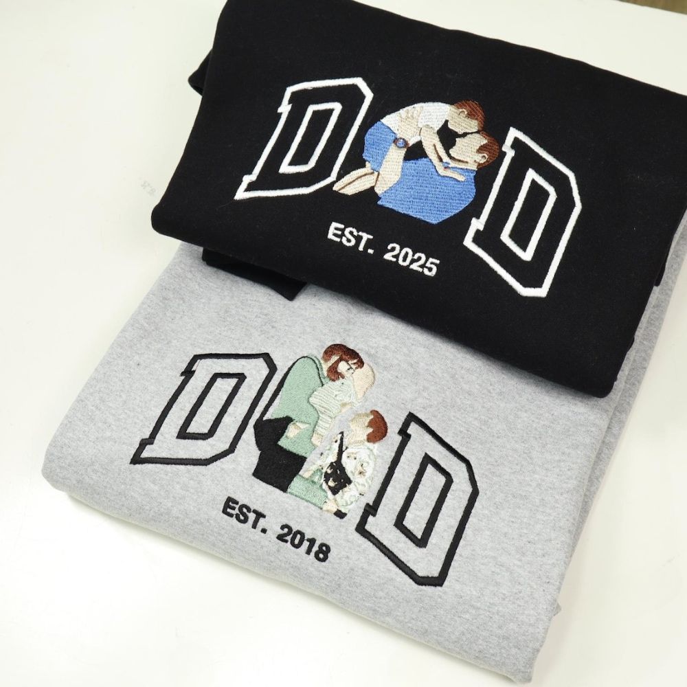Custom Embroidered Photo Dad Sweatshirt, Custom Fathers Day Crewneck, Embroidered Dad Sweatshirt From Portrait, Embroidered Family Shirt