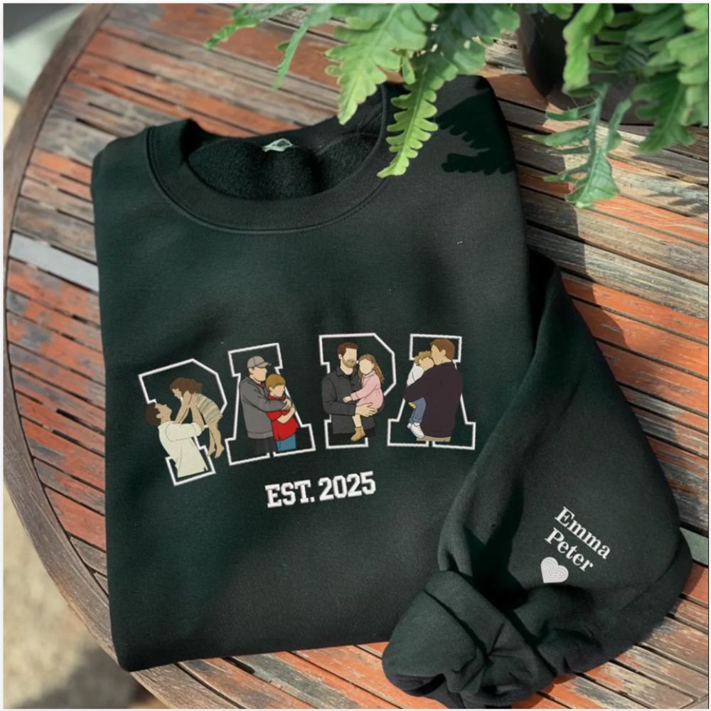 Custom Embroidered Dad Sweatshirt with Photo – Personalized Portrait Sweatshirt for Father’s Day or Birthday Gift