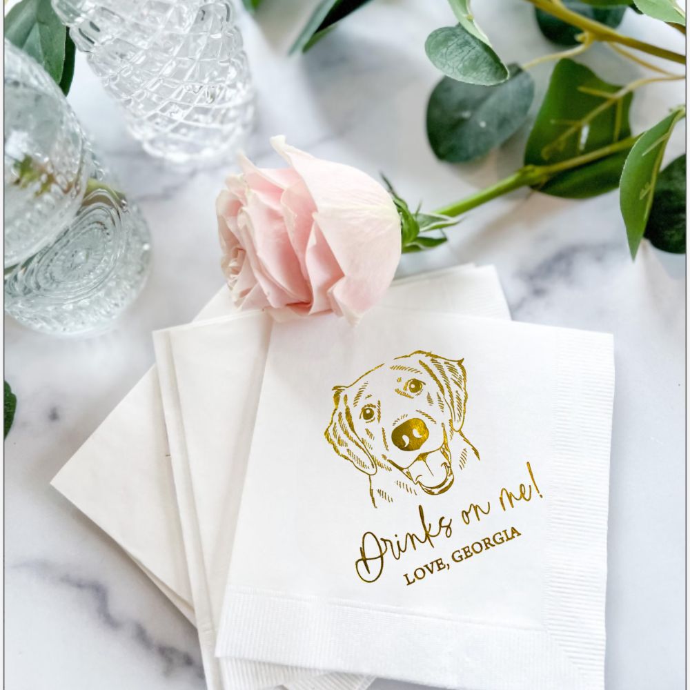 Custom Pet Wedding Napkins – Illustrated Dog Cocktail Napkins for Weddings, Bridal Showers & Engagement Parties